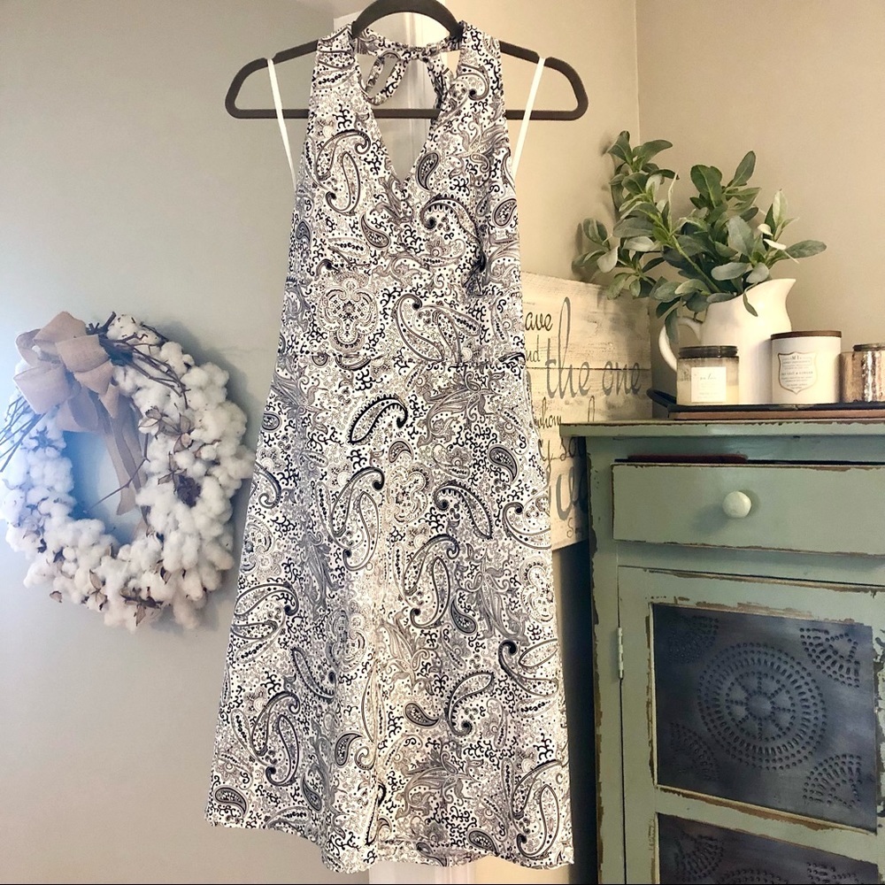 Ann Taylor black & white paisley halter dress